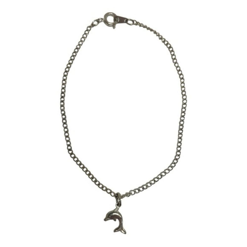 7.75” Vintage Dolphin Charm Bracelet Silver Tone Y2K Coastal Jewelry